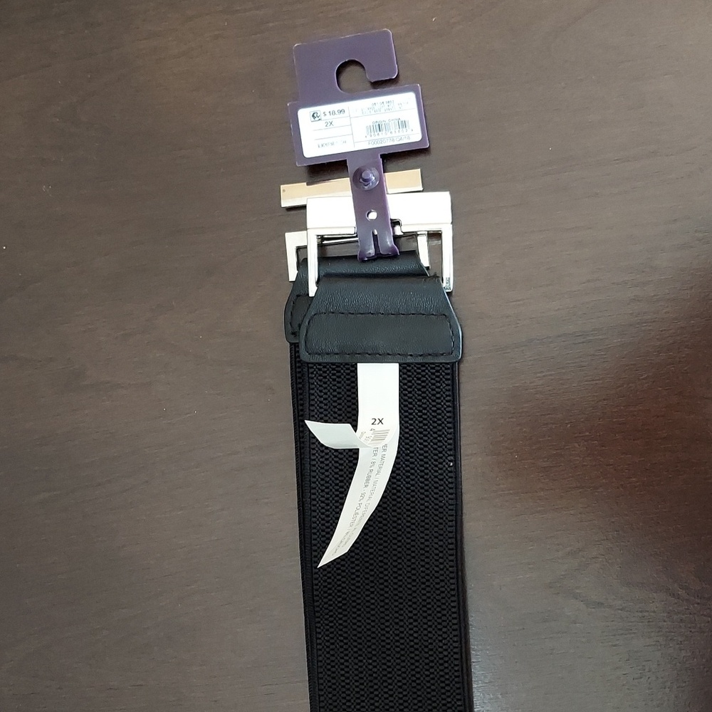 Ava & Viv Black Elasticized Belt w/ Silvertone Interlocking Closure Size 2X NWT - Picture 16 of 16